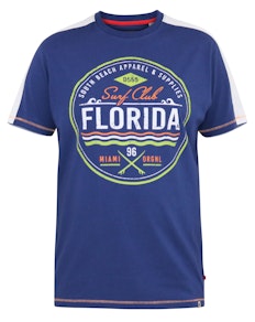D555 Cadman Florida Surf Club bedrucktes T-Shirt mit Rundhalsausschnitt, Königsblau/Weiß